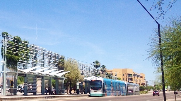 Mesa light rail station with train